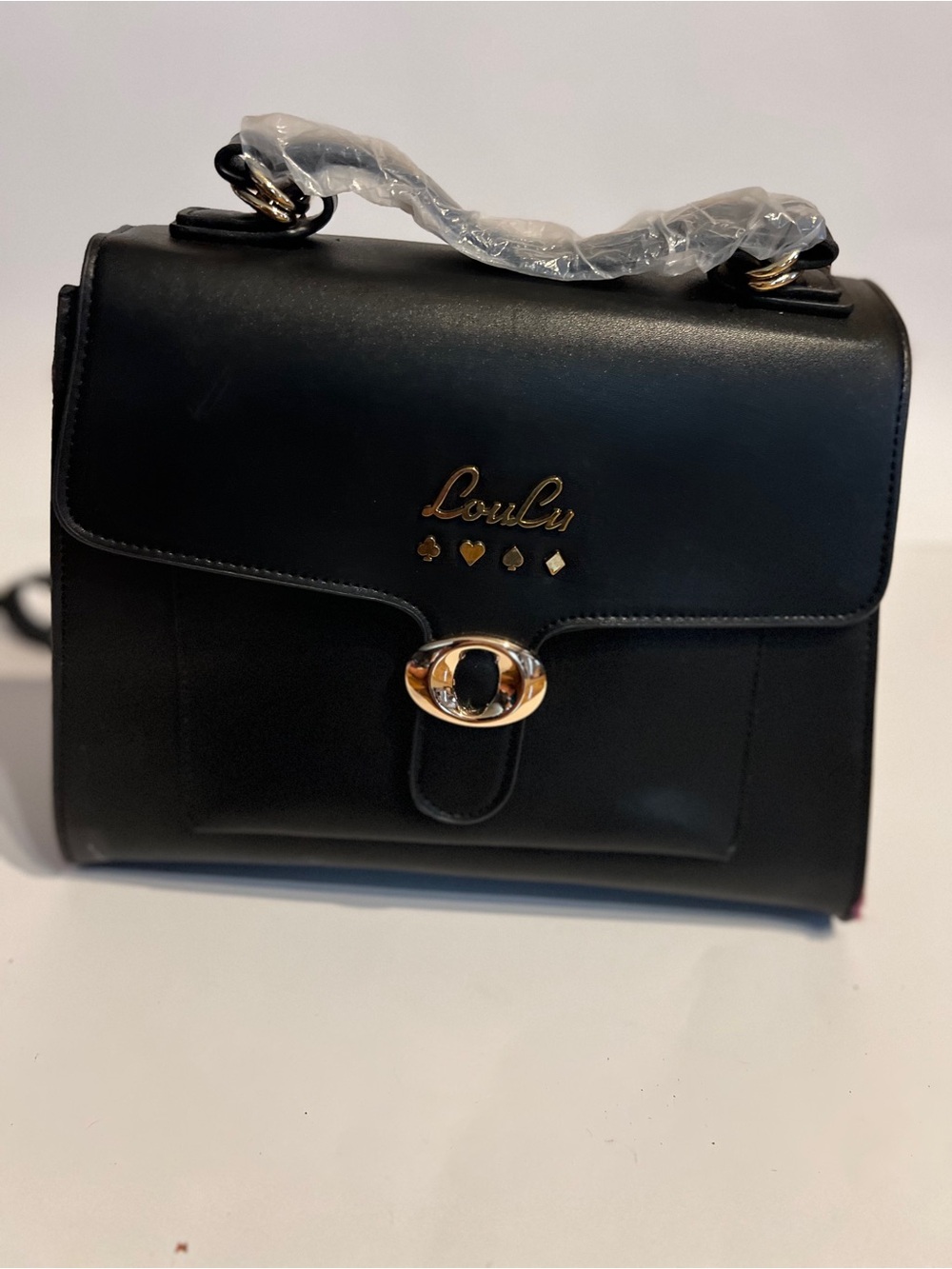 LouLu Black Top-Handle Satchel with Gold Hardware